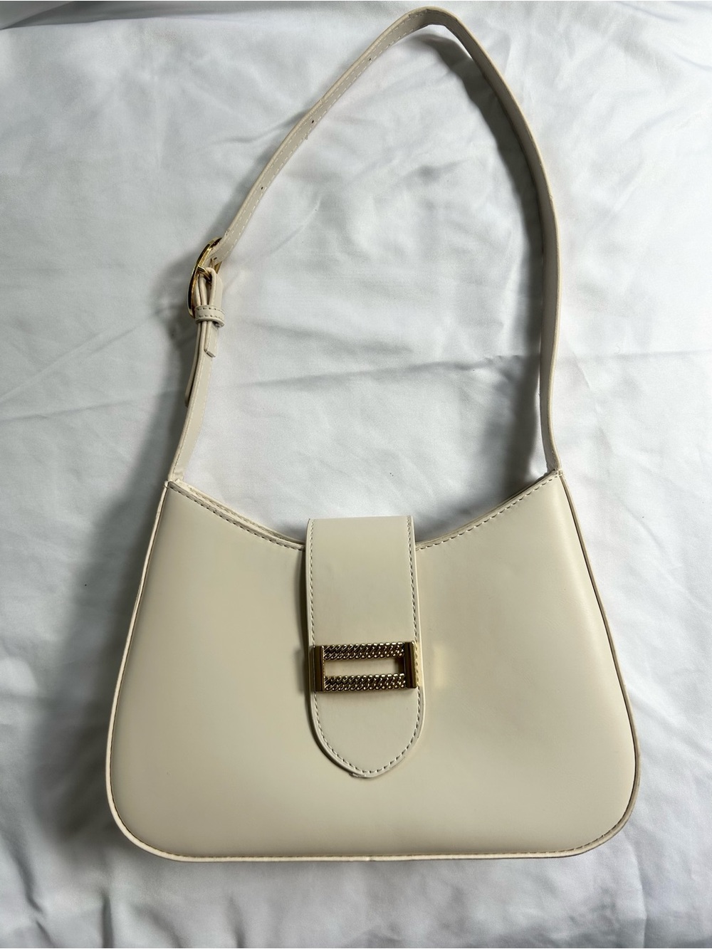 Cream Vegan Shoulder Bag with Gold Accent